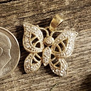2-tone Silver Butterfly Charm 925 CZ